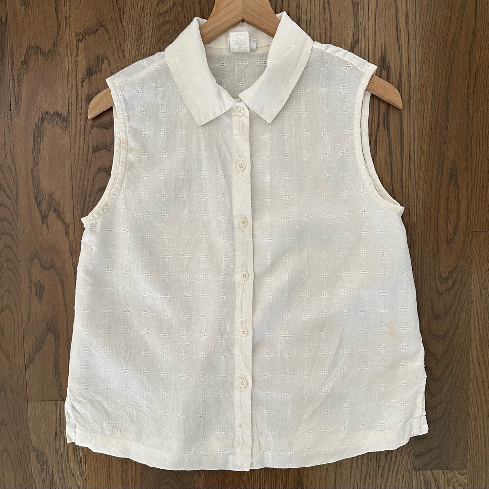 Eileen Fisher 100% Linen Sleeveless Textured Collared Shirt in White Small